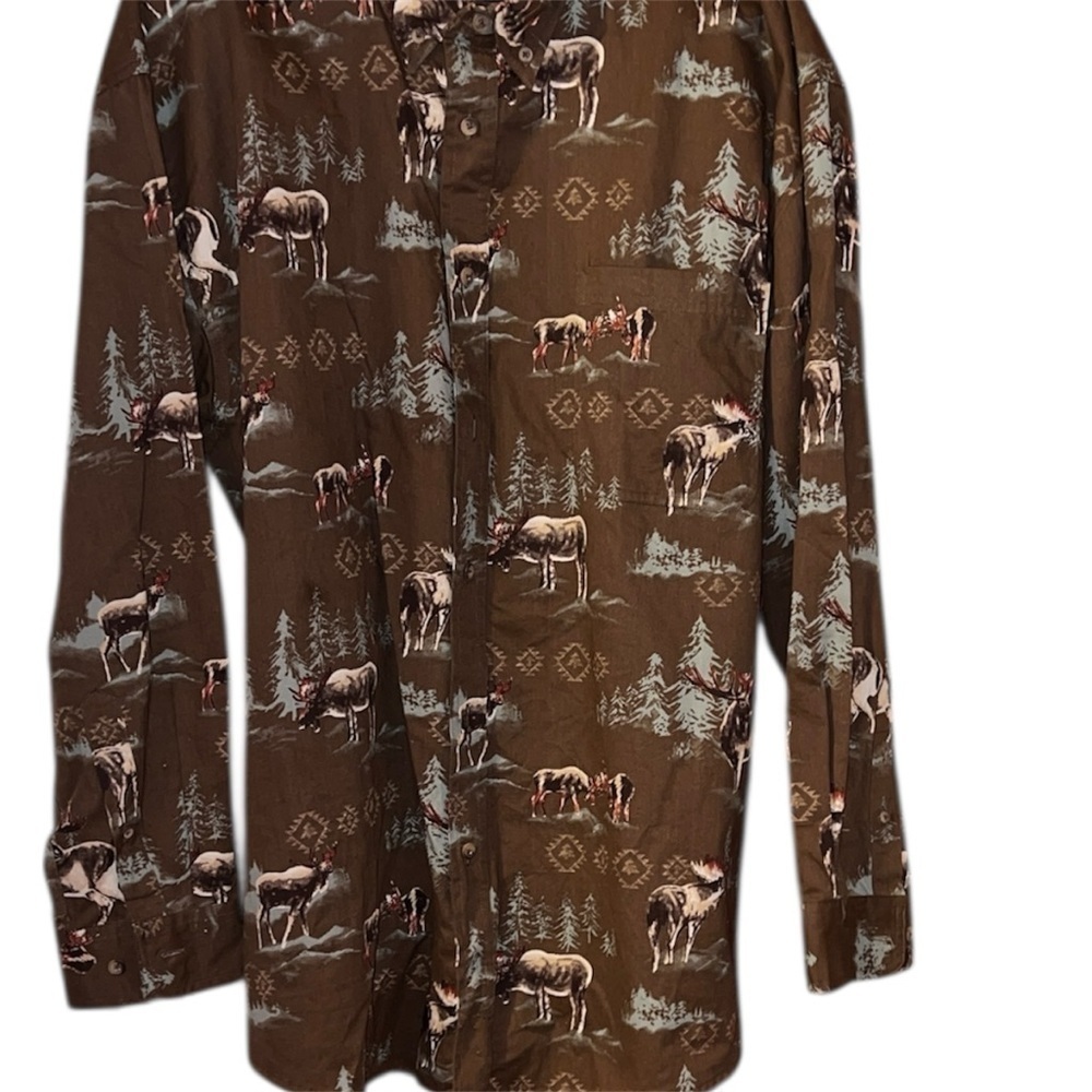 Rugged Earth Men's Brown Moose Print Casual Shirt XL